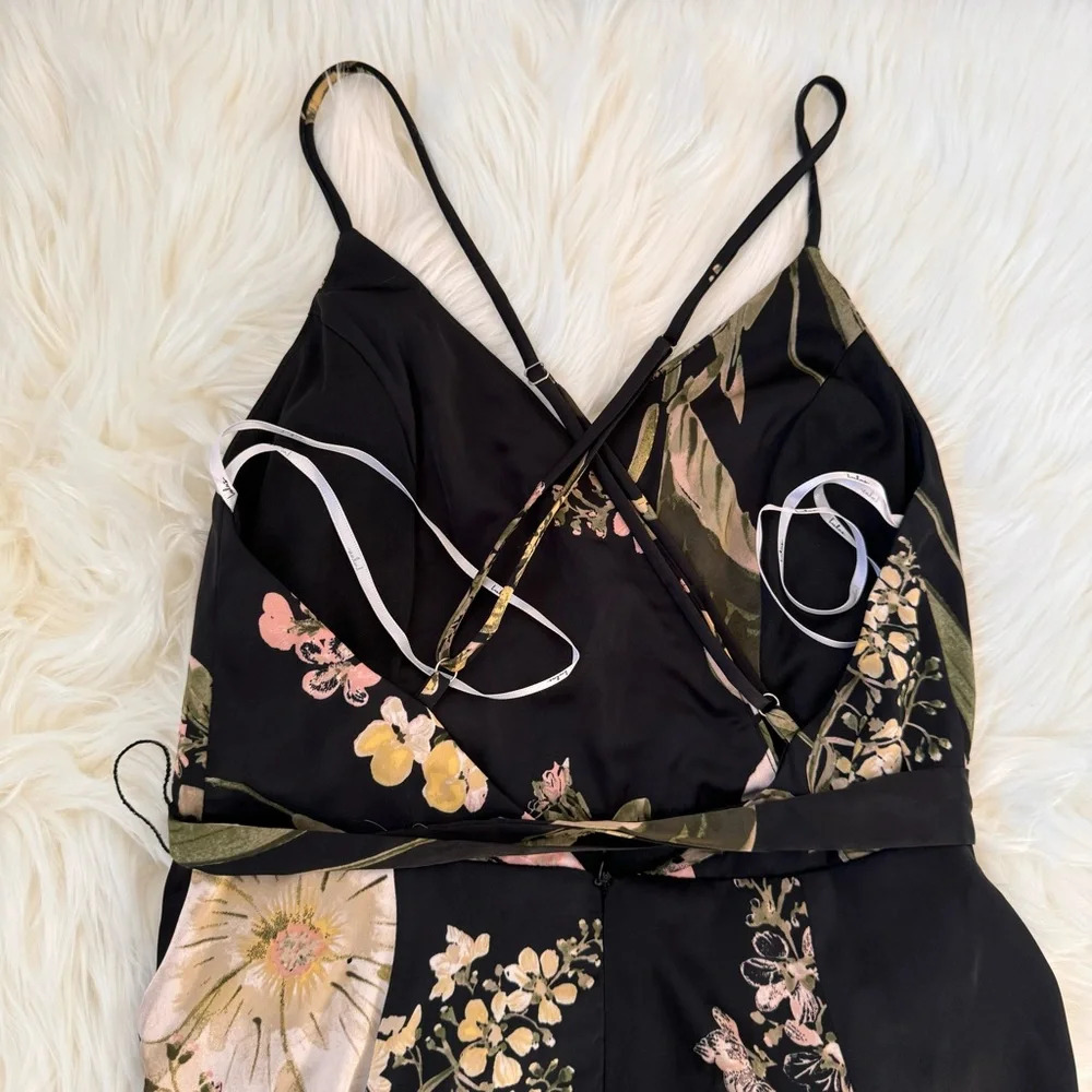 Lulus Still The One Black Floral Print Satin Maxi Dress Small - Picture 9 of 10